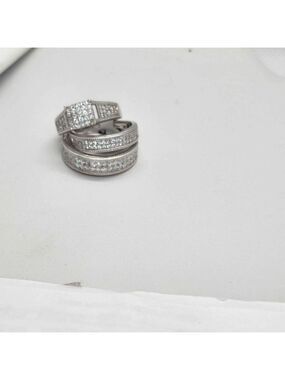 Brand New 925 Sterling Silver Engagement Ring Set – 2-Piece Bridal Set